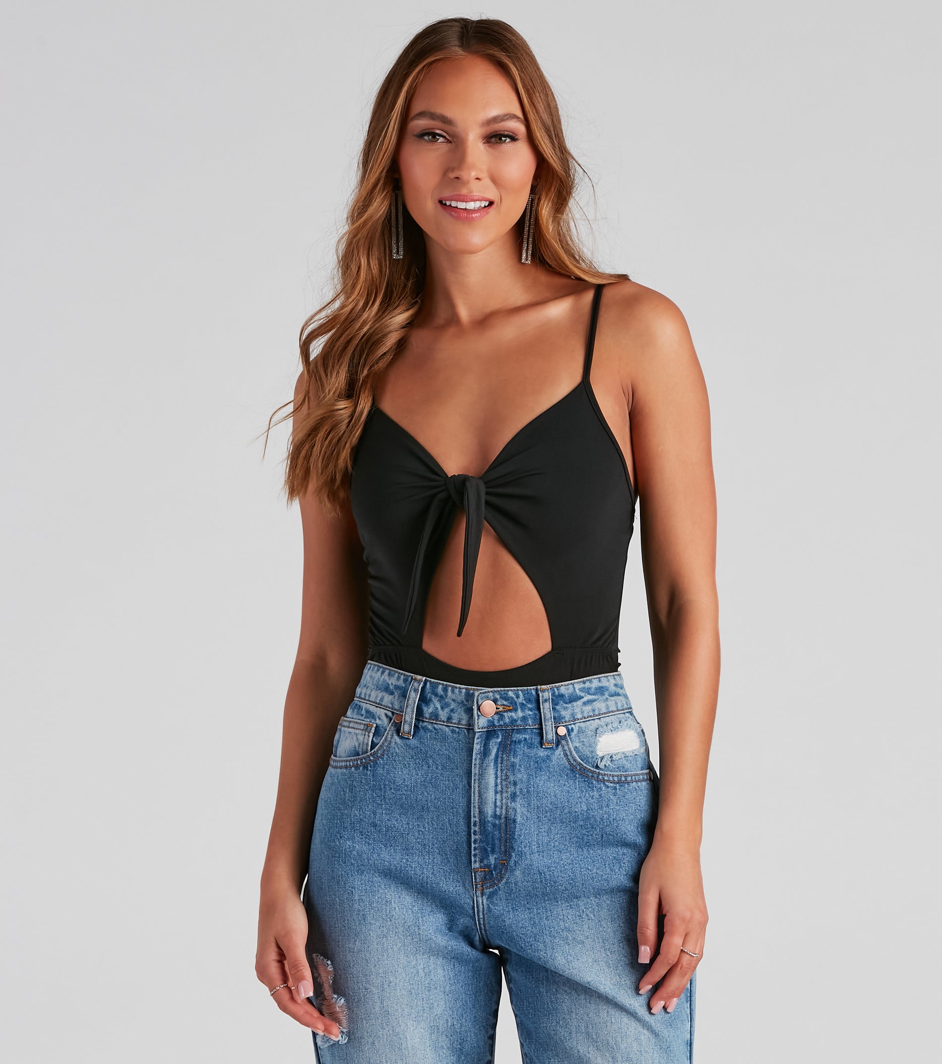 CLEARANCE - Tied To You V-Neck Cutout Bodysuit