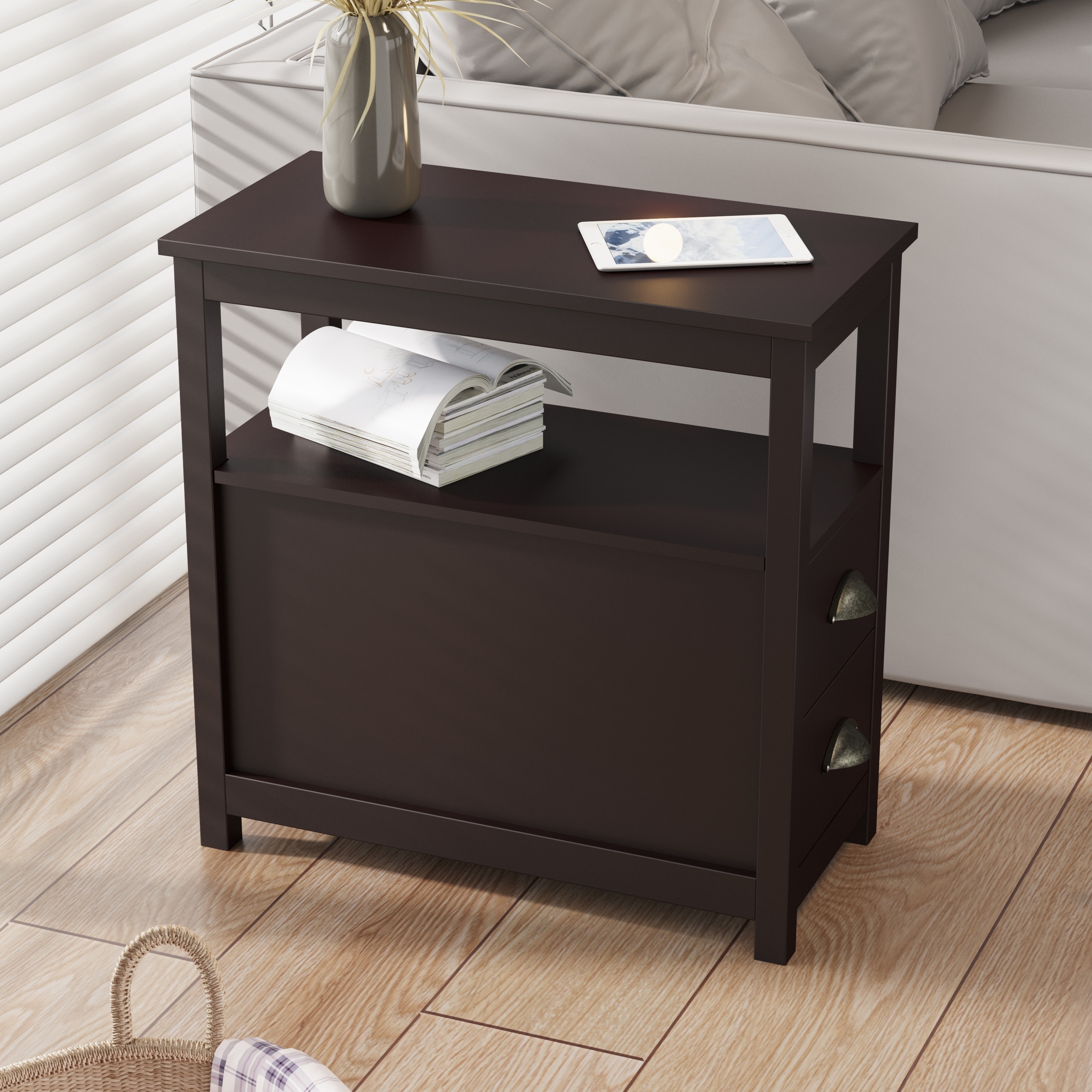 End Table with Two Drawers and Open Shelf