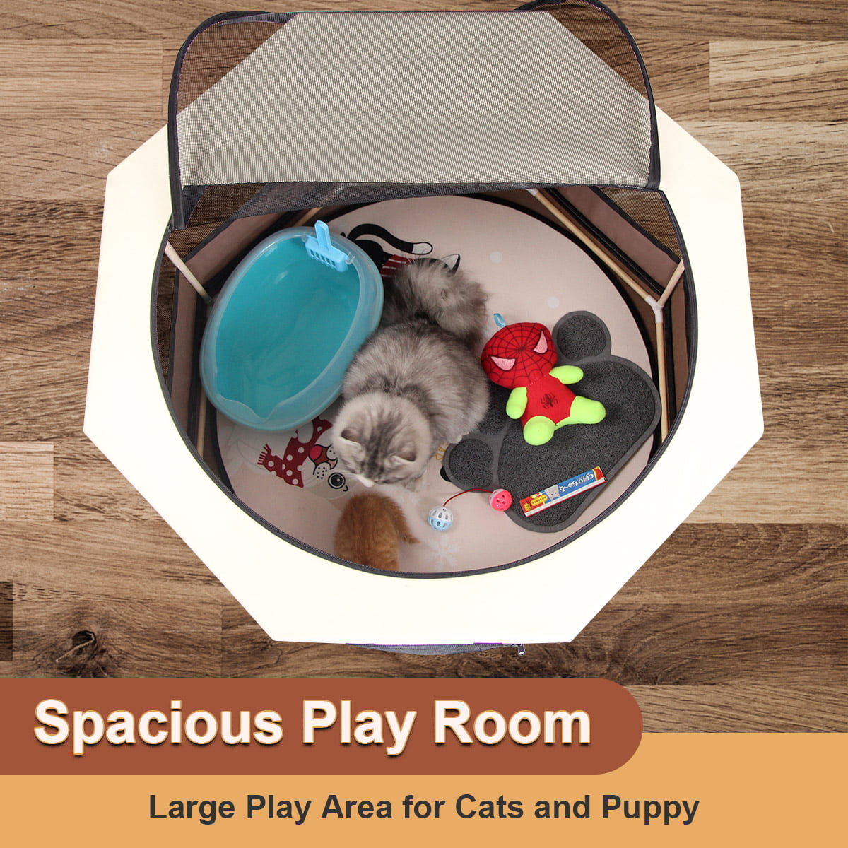 Cat Playpen for Small Animals Wood Frame Cats Cage Indoor Kitten Crate Dog Play Pens for Puppy Large Size Sturdy Struction Long Lasting Use Brown Large 35