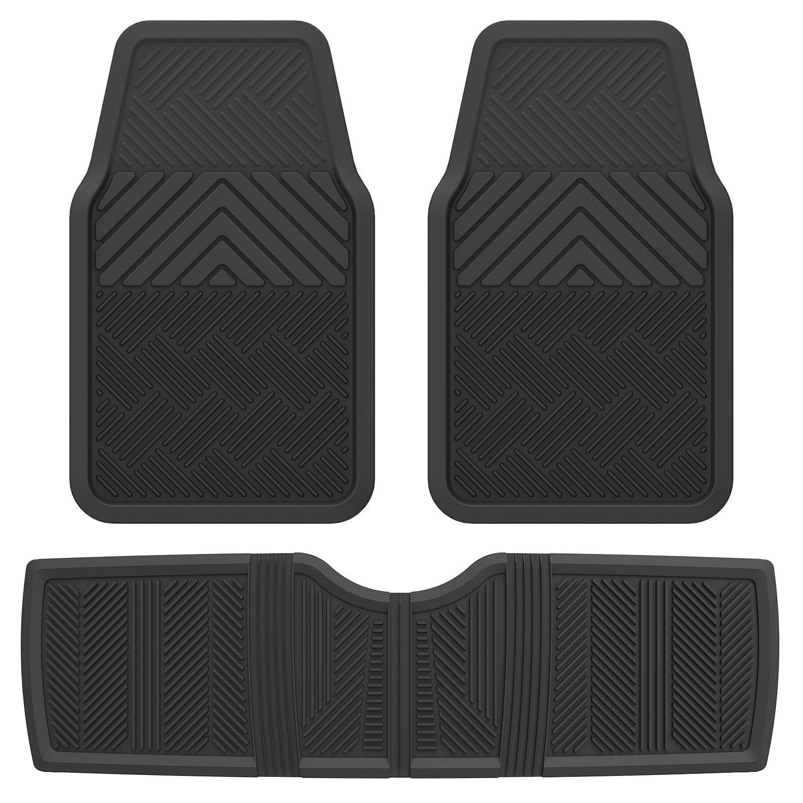 ClimaTex 3-Piece Heavy Duty Car， Truck， Van and SUV Automotive Floor Mats for Floor Protection， Weatherproof Front Floor Mats for 1st Row and Back Seat Liner Mat for 2nd Row， Black， 3 Piece Set