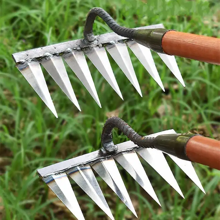 Steel Hardened Hoe Garden Hand Rake Tools for Backyard Lawn Loosening Planting Weeding