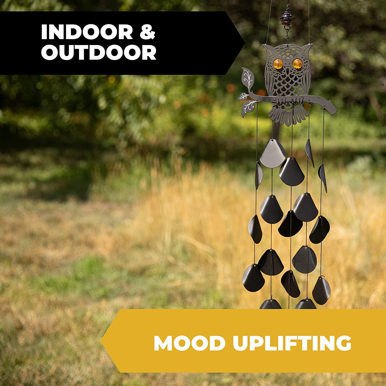 Dawhud Direct | Vp Home Tribal Owl Outdoor Garden Decor Wind Chime Black