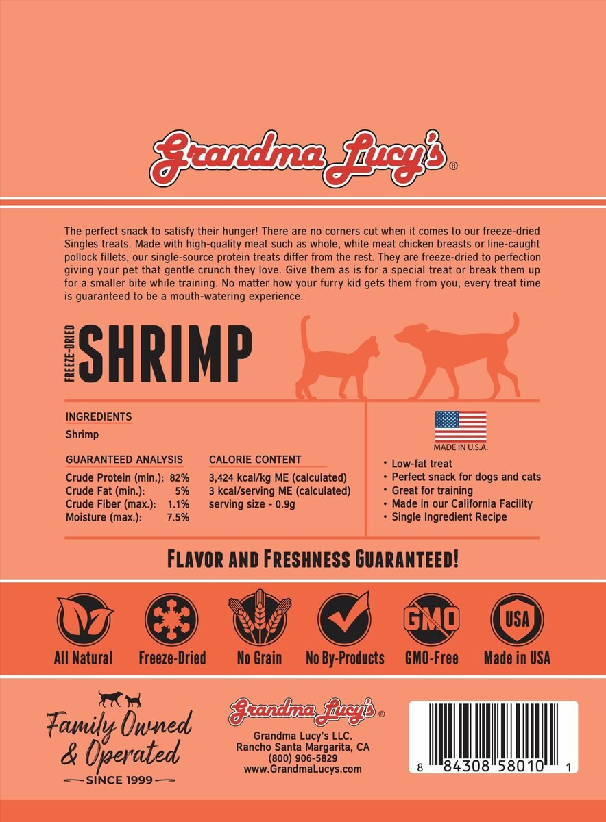 Grandma Lucy's Shrimp Grain-Free Freeze-Dried Dog and Cat Treats， 0.65-oz bag