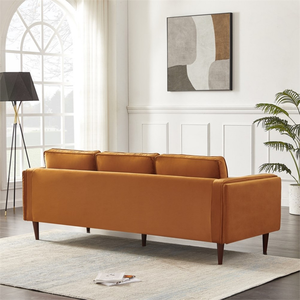 Hudson Living Room Mid Century Modern Pillow Back Velvet Sofa in Orange   Midcentury   Sofas   by Homesquare  Houzz