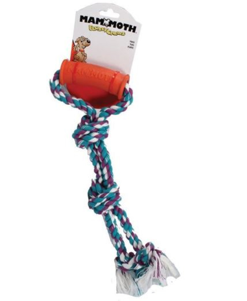 Mammoth Flossy Chews Twin Tug With Rubber Handle Dog Toy