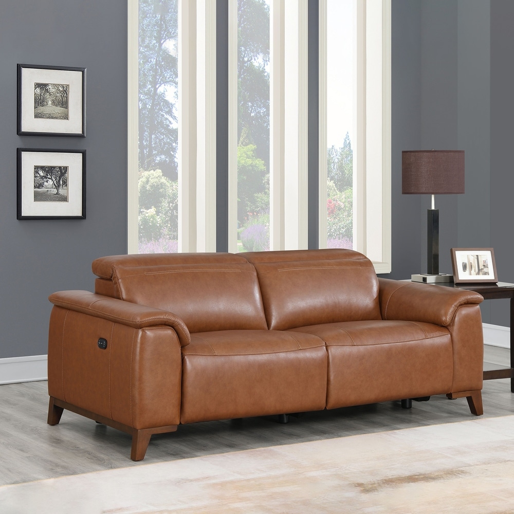 Top Grain Leather Coach Brown Power Reclining Sofa