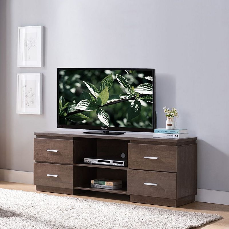 FC Design Walnut Oak TV Stand with 4 Drawers and 2 Shelves Entertainment Center