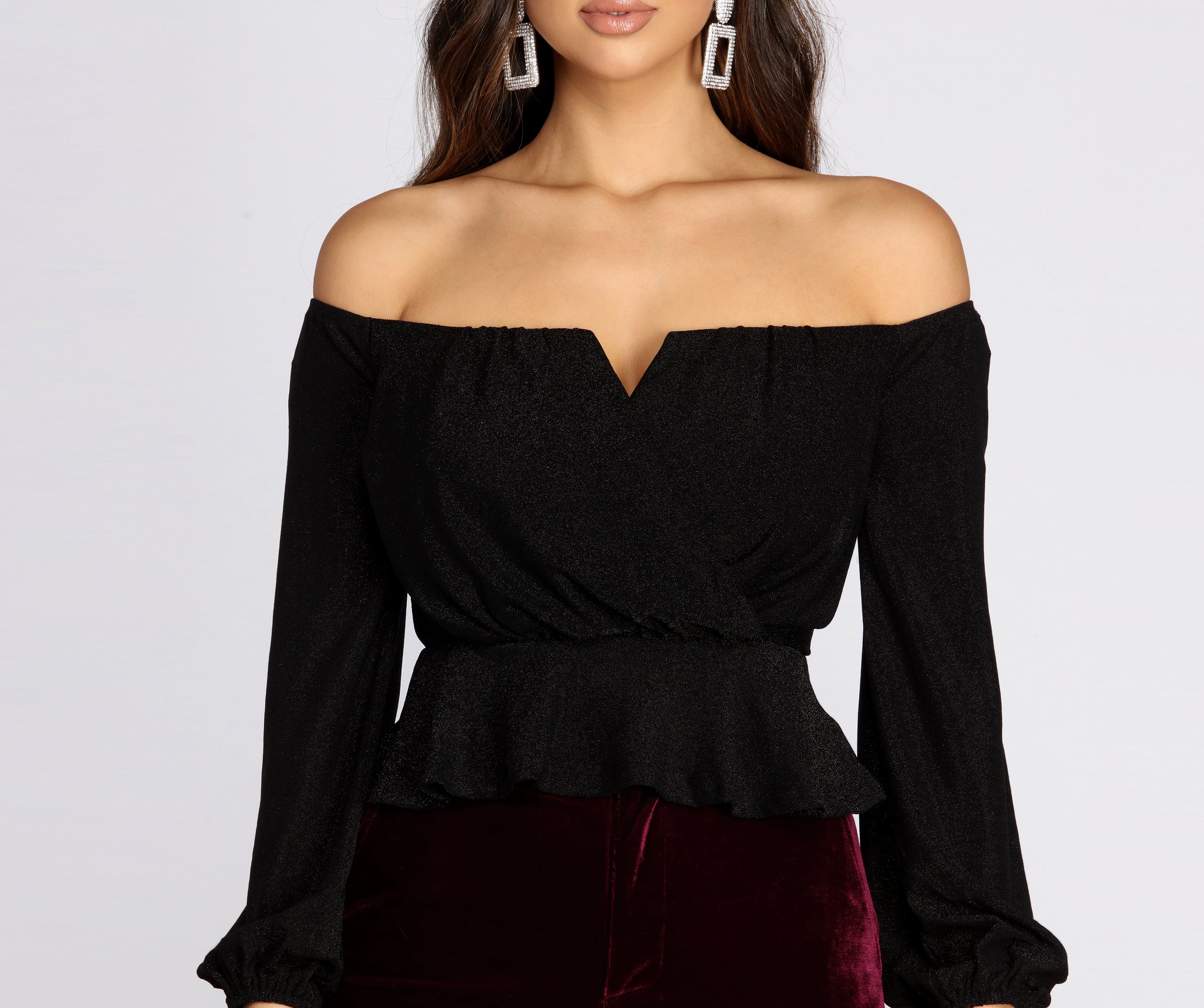 Glitzy Wrap Front Peplum Blouse