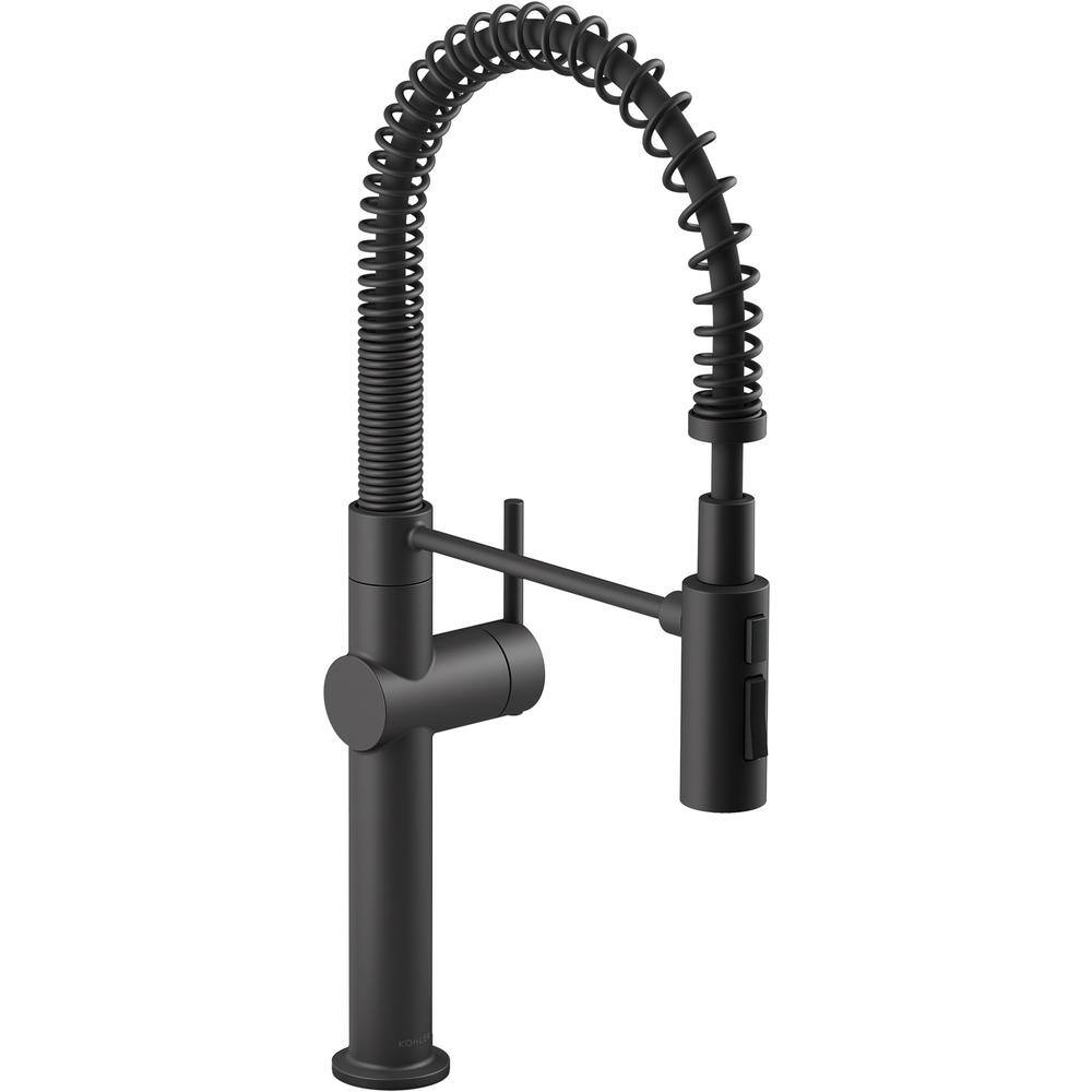 KOHLER Crue Semi-Professional Single-Handle Pull-Down Sprayer Kitchen Faucet in Matte Black K-22973-BL