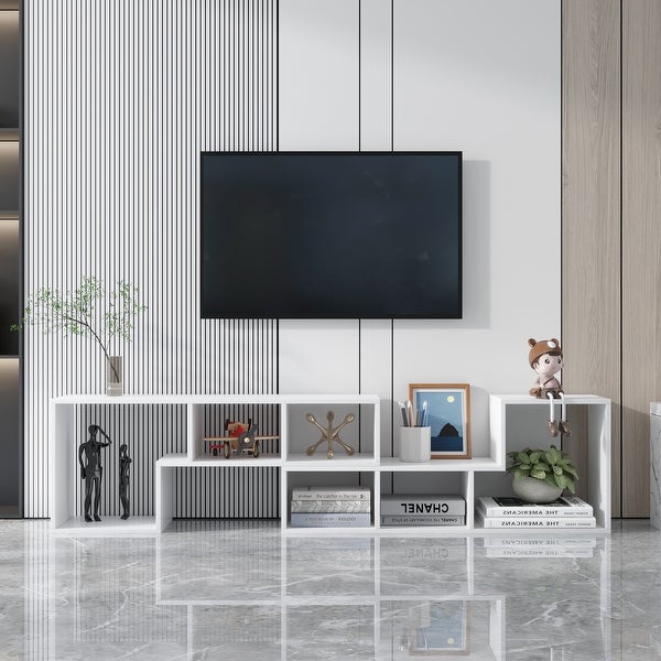 Abstract Double L-Shaped Low Floor TV Stand with Multi Display Storage，White