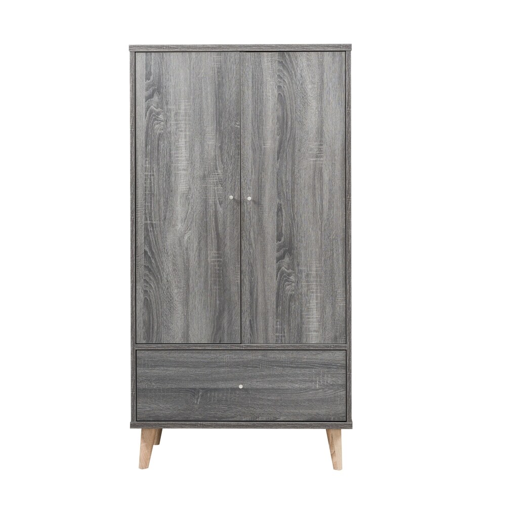 DH BASIC Distressed Grey Wardrobe Armoire with Knobs by Denhour