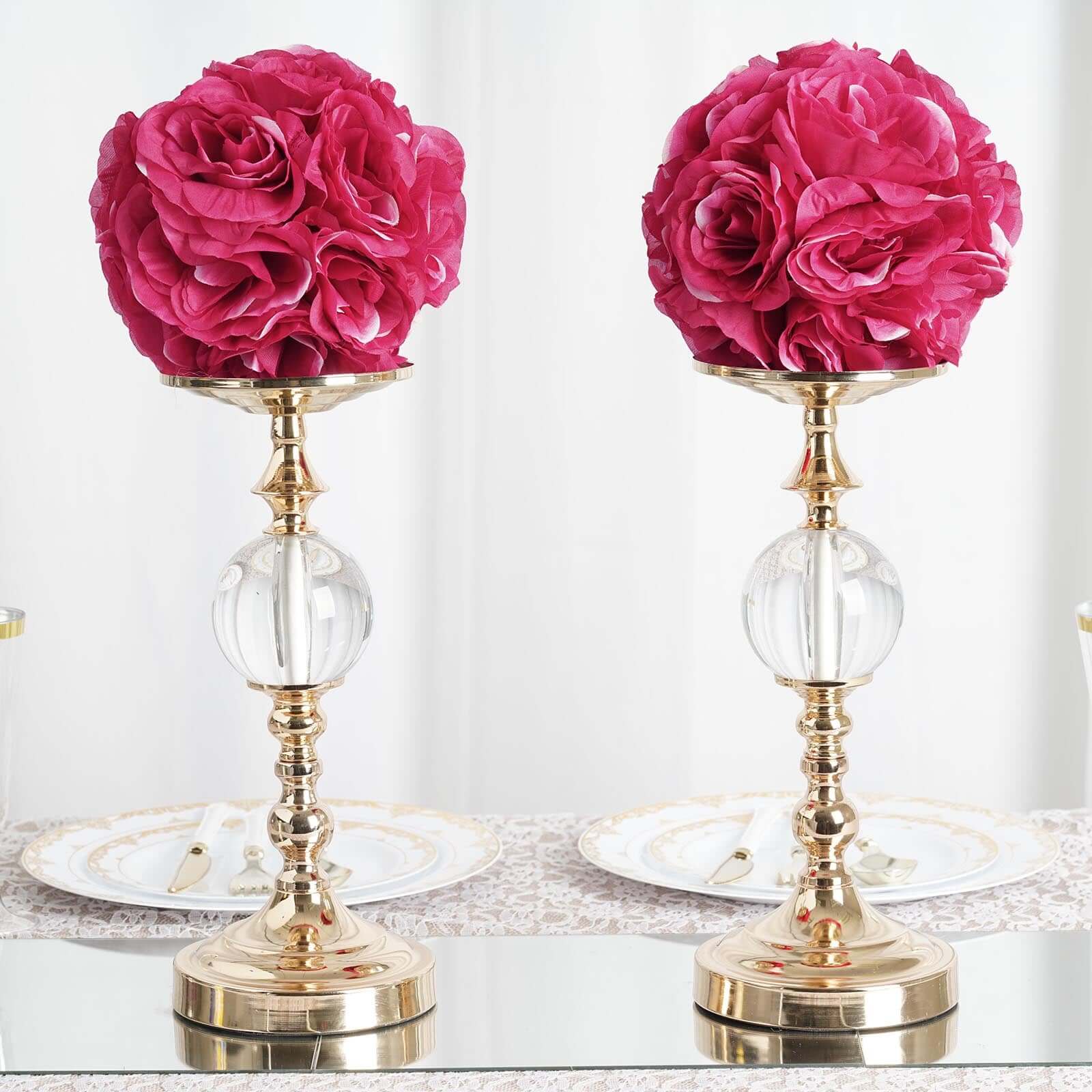 2 Pack Fuchsia Artificial Silk Rose Kissing Ball, Flower Ball 7