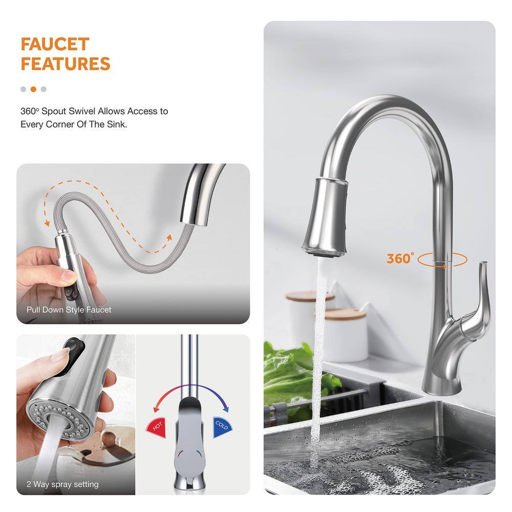 Glacier Bay AIO Dolancourt Tight Radius Drop-InUndermount 18G Stainless Steel 33 in. Single Bowl Kitchen Sink with Pull-Down Faucet VDR3322A1PA1-2A