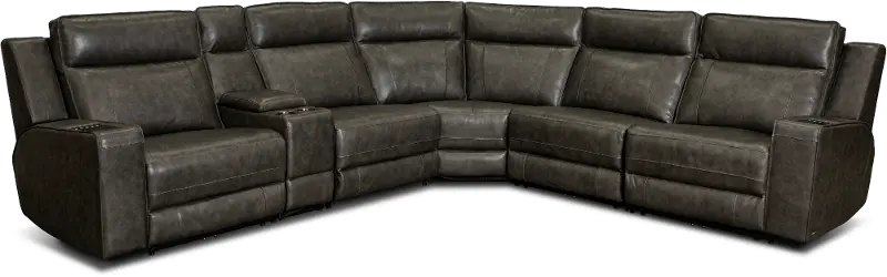 Dynasty Dark Gray Leather 6 Piece Triple Power Reclining Sectional