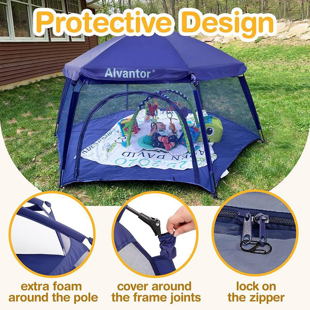 Alvantor 84 in. x 84 in. x 44 in. Navy Pop Up Portable Play Yard Canopy Tent Kids Playpen Fully Enclosed Mesh Top No Waterproof 8053