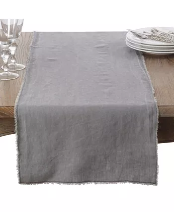 Saro Lifestyle Fringed Linen Design Stone Washed Runner