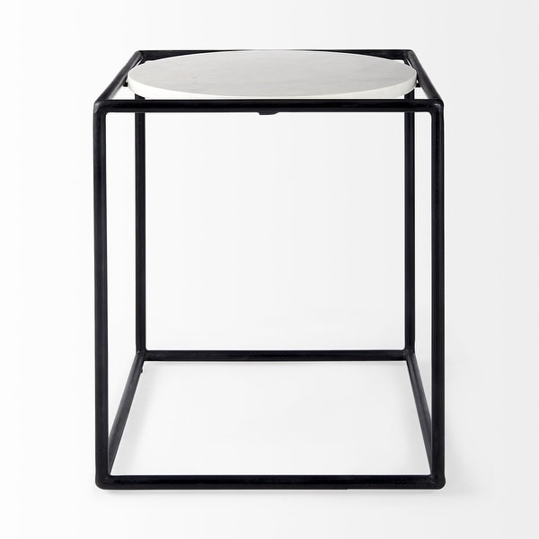 Suspended White Marble Black Metal Geo Side Table - 22