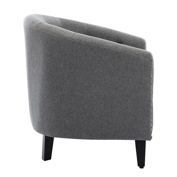 Chesterfield-Inspired Tufted Button Barrel Chair， Accent Chair Club Chair with Solid Wood Frame for Living Room， Grey+Linen