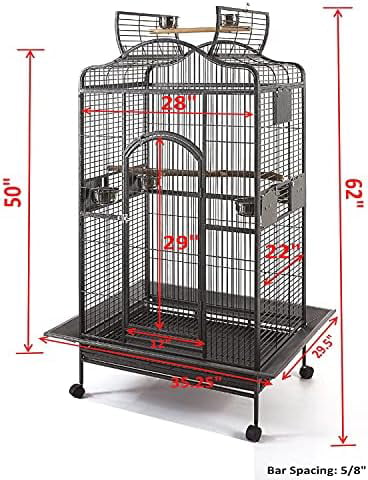 2 Color， Extra Large Wrought Iron Dome Top For Macaw Goffin's Cockatoo Cockatiels African Grey Amazon Parrots Green Cheek Conures Caique Bird Cage With Rolling Stand (Black-Vein)