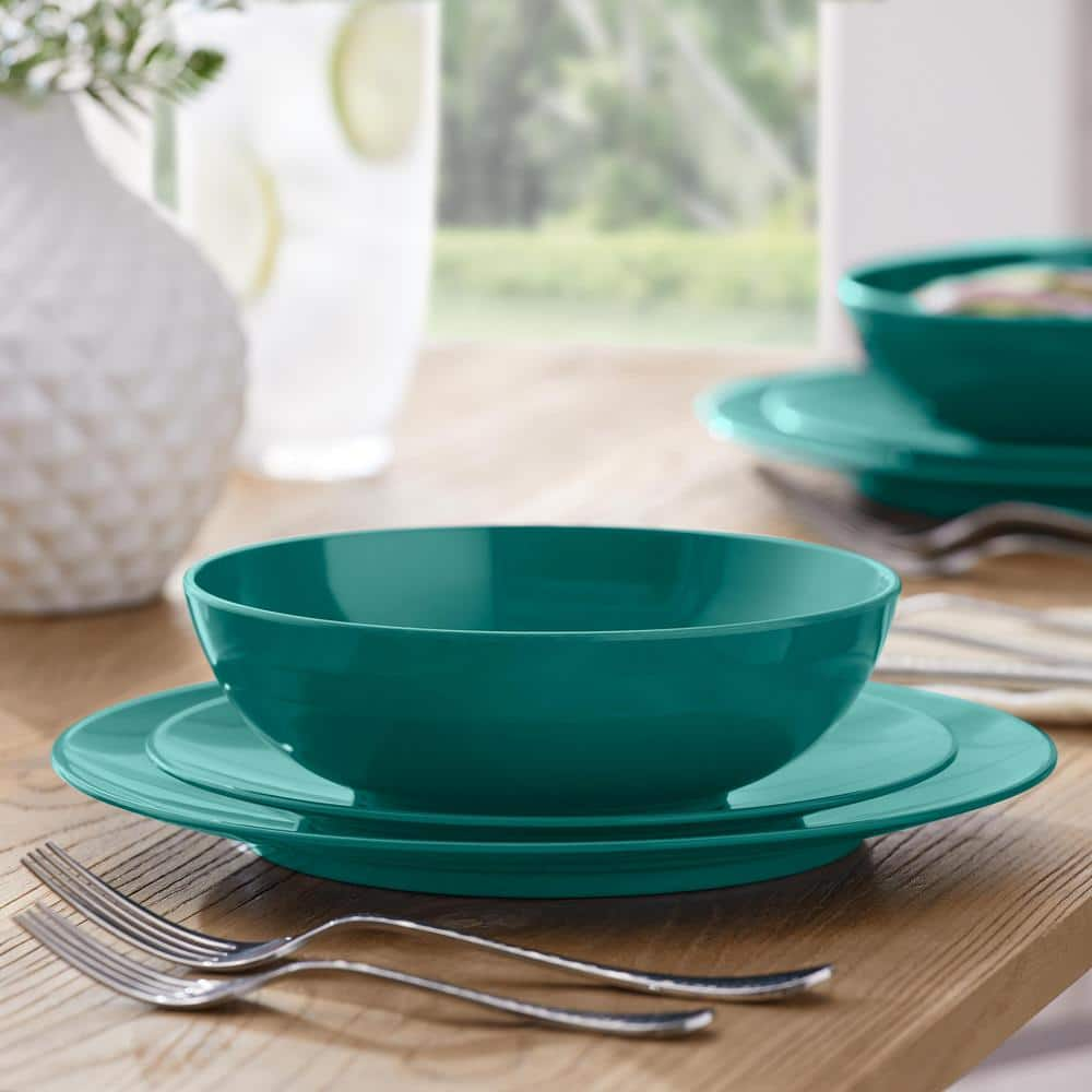 StyleWell Taryn Melamine Dinnerware Set in Gloss Malachite Green (Service for 4) AA21SETMAL