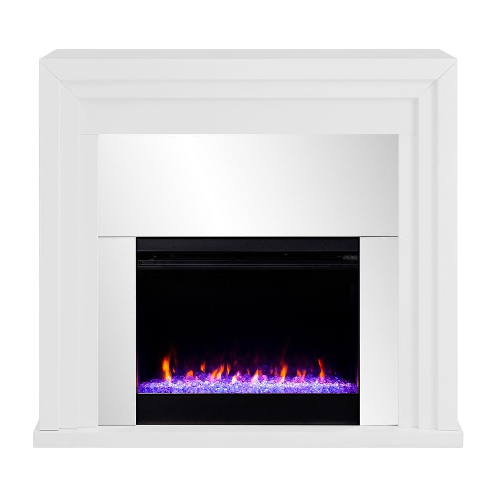 SEI Furniture Modern White Wood Color Changing LED Fireplace