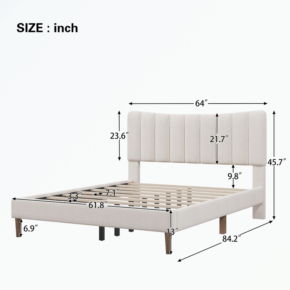 Platform Bed Frame with Vertical Channel Tufted Headboard