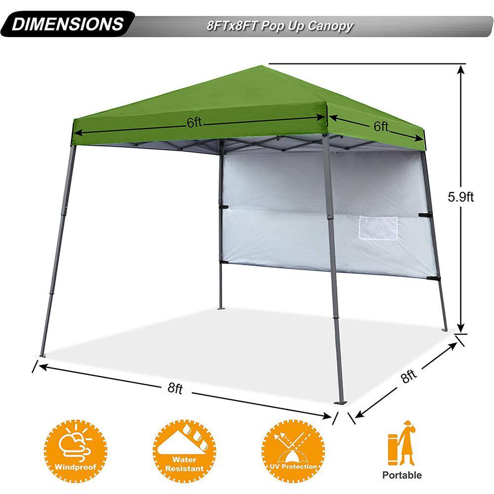 ABCCANOPY 8 ft. x 8 ft. Green Pop Up Canopy Tent Slant Leg with 1 Sidewall and 1 Backpack Bag AHXJ1W-8FTGrassGreen