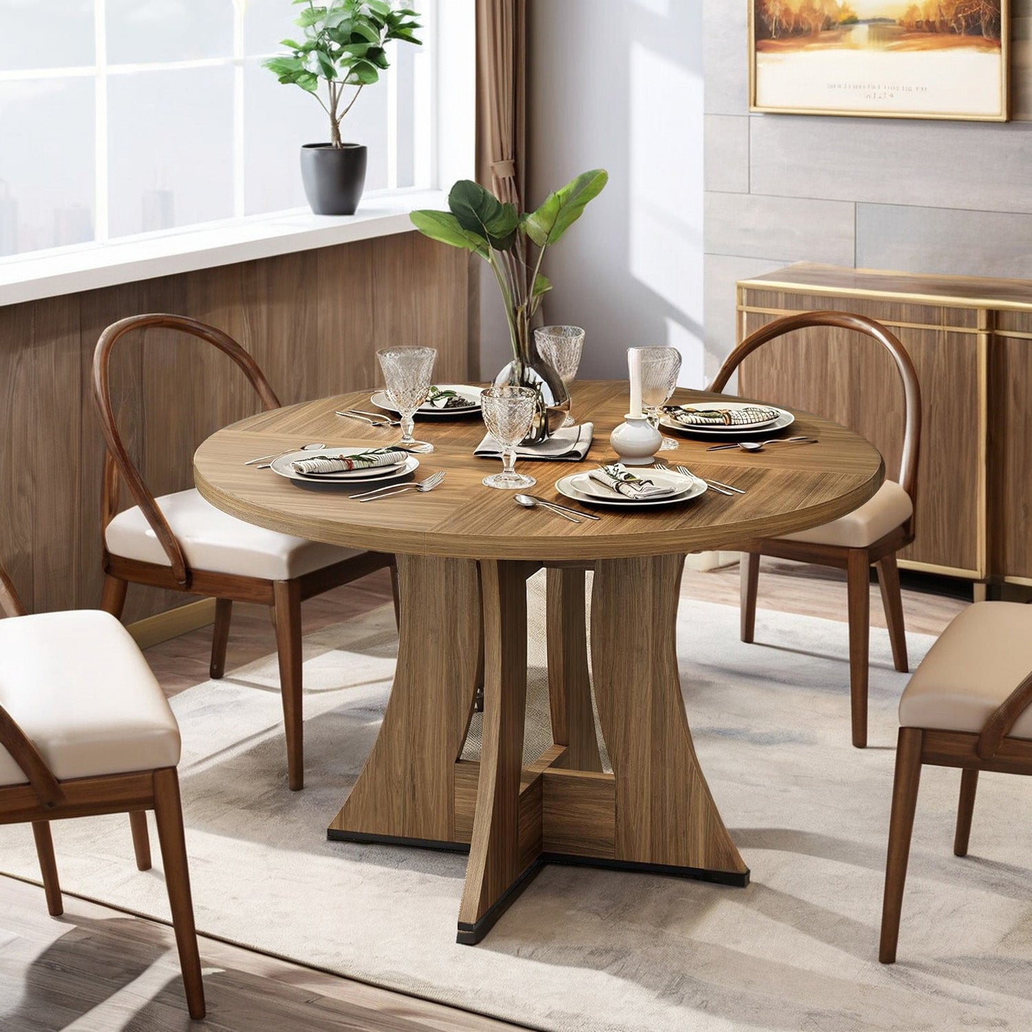 Round Dining Table 47 Inch Modern Wooden Kitchen Table