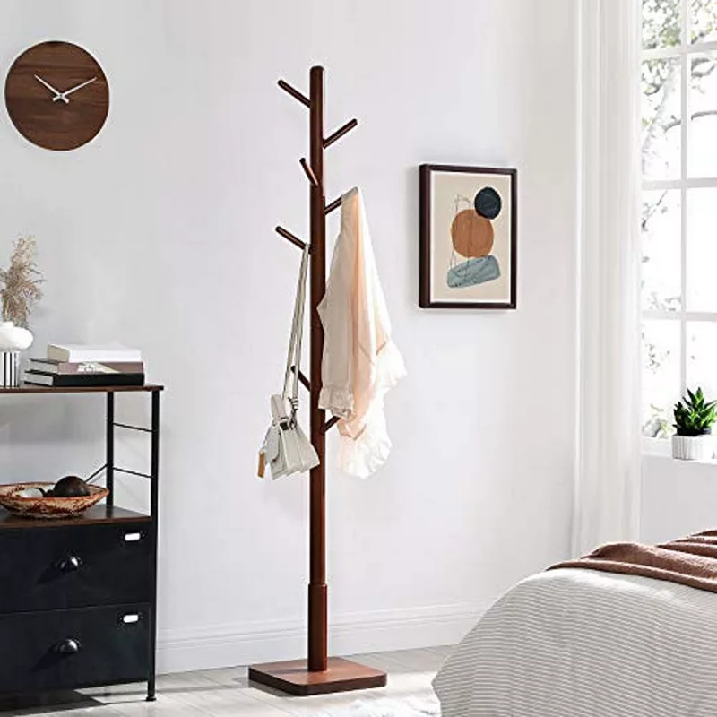 Coat Rack， Solid Coat Stand， Hall Tree， 8 Hooks， Walnut