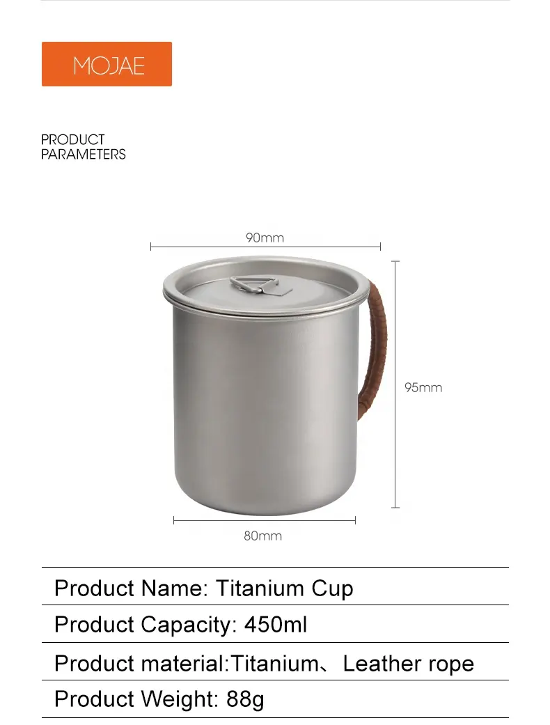 China Ultra Light 450ml Coffee Tea Camping Pot Foldable Outdoor Tableware Double Wall Titanium Cup With Lid