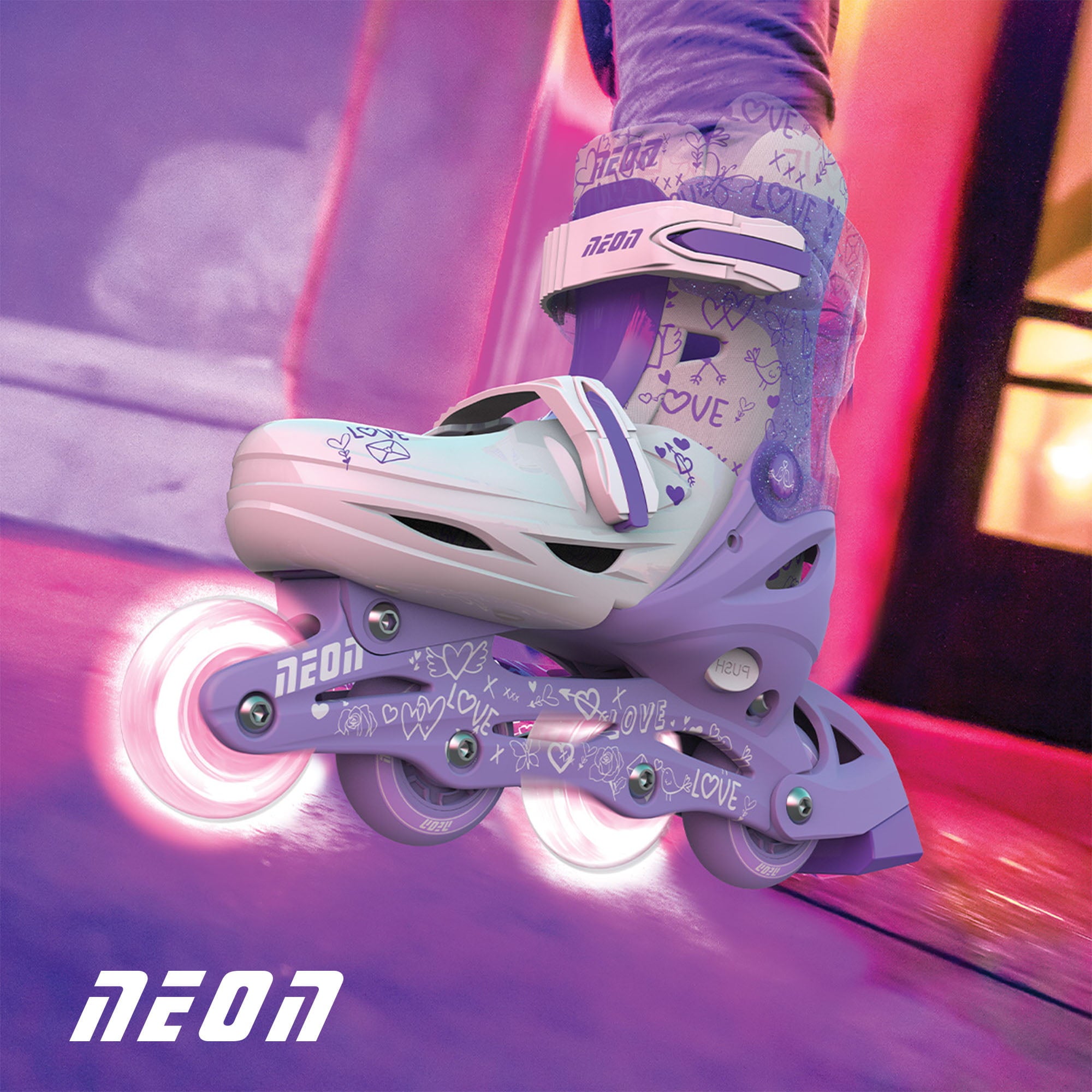 Neon Combo 2-in-1 Child Skates Inline and Quad - Girls, Size 3-6 Adjustable, One Pair, Purple