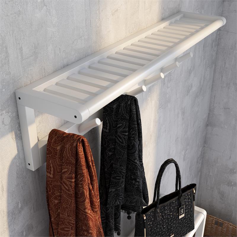 New Ridge Home Goods Abingdon Wood Large Peg Coat Rack with Shelf in White