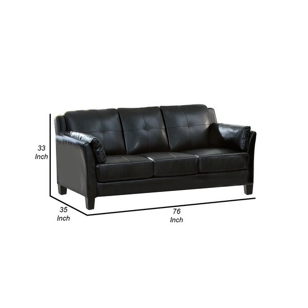 3 Seater Contemporary Sofa with Cushioned Armrests， Black