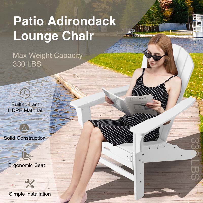 HDPE Adirondack Chair with Retractable Ottoman, Outdoor Chaise Lounge Chair for Lawn Pool Deck