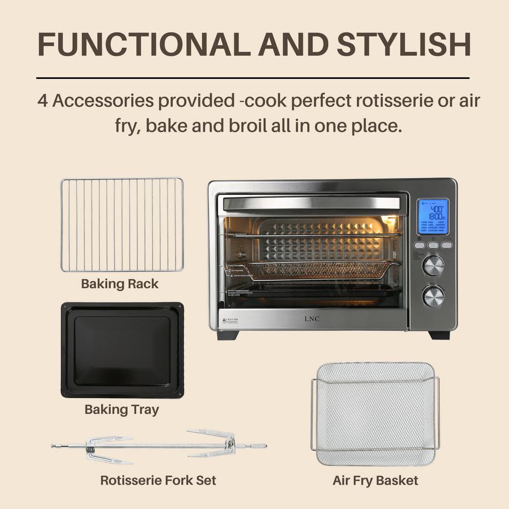 LNC Allin1 338 qt Silver Stainless Steel Digital Air Fryer Toaster Oven for Bake Roast Pizza with Accessories