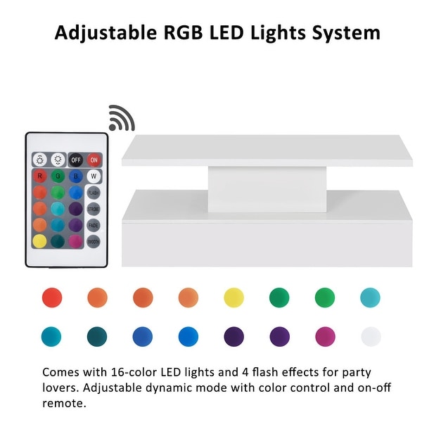 47.2 inch 2-level LED light coffee table with 16 color LED lighting