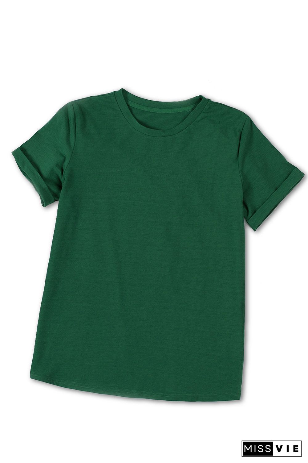 Green Solid Color Crew Neck Tee