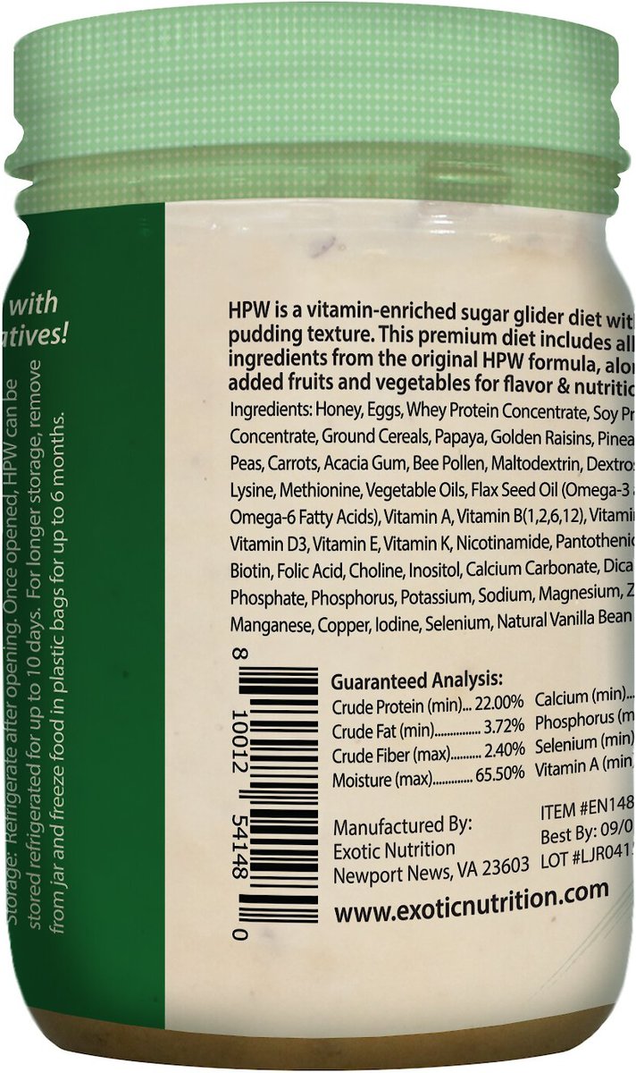 Exotic Nutrition HPW Fruit and Veggie Sugar Glider Food， 12-oz jar