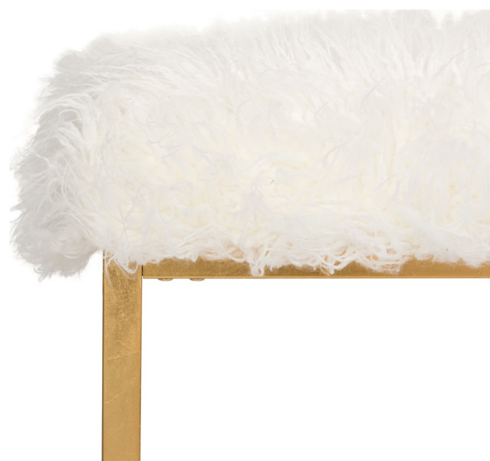 Windel Contemporary Glam Faux Sheepskin Square Ottoman White   Contemporary   Footstools And Ottomans   by V.S.D Furniture  Houzz