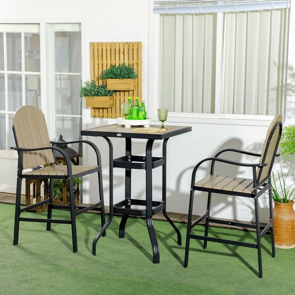 Outsunny 3 Piece Patio Bar Set，Outdoor High Top Table and Chairs Set with Umbrella Hole，Aluminum Frame Bistro Set for Lawn