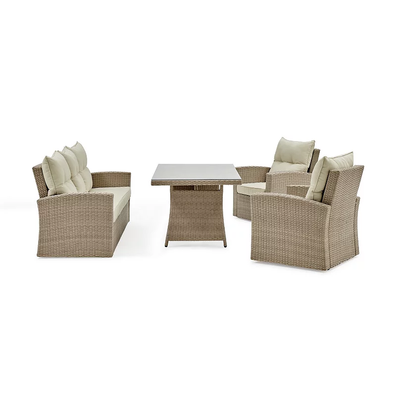 Alaterre Furniture Canaan Outdoor Wicker Deep-Seat Couch， Arm Chair and Coffee Table 4-piece Set