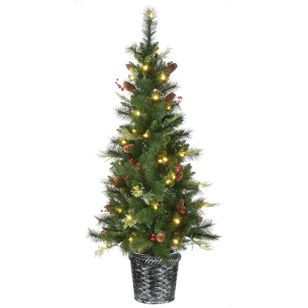 National Tree Company 5 ft. Buzzard Pine Entrance Tree with LED Lights