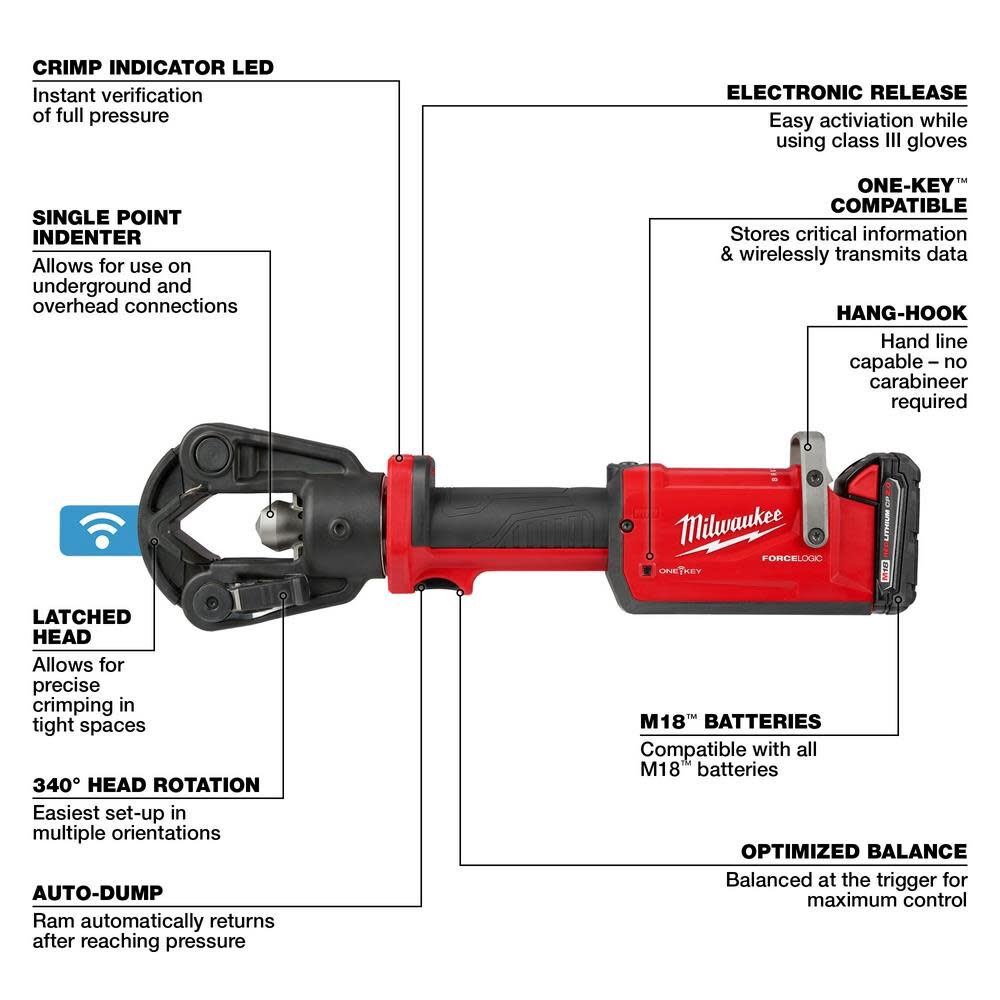 Milwaukee M18 FORCE LOGIC 11T Dieless Latched Linear Utility Crimper Kit 2876-22 from Milwaukee