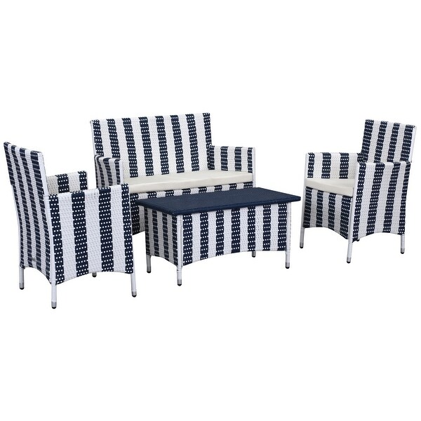 SAFAVIEH Outdoor Living Figueroa Navy/ White Patio Set (4piece)