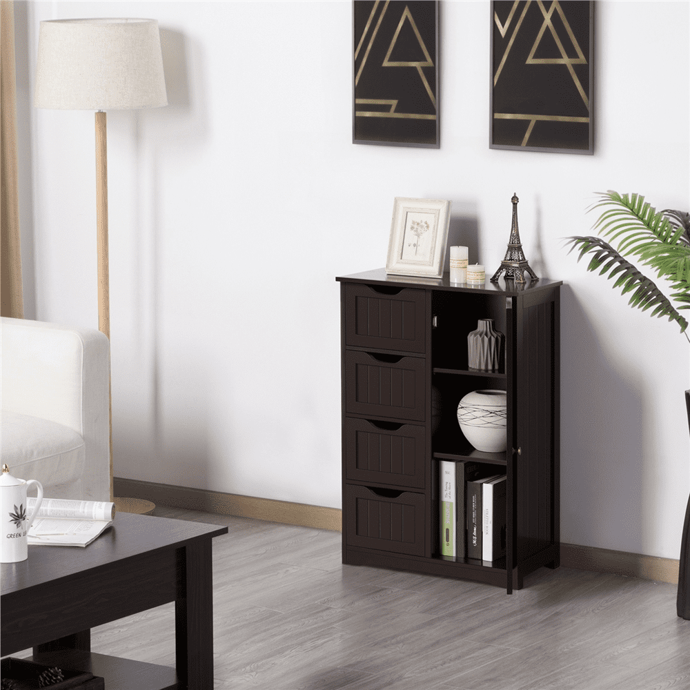 Yaheetech Wooden Cabinet Storage Unit with Drawers & Cupboard for Bathroom, Espresso