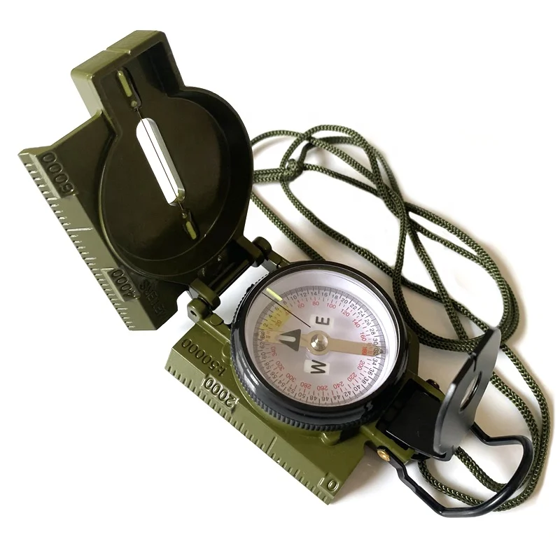 US Phosphorescent Lensatic Compass  Olive Drab Accurate Waterproof Hand Held Compasses with Pouch