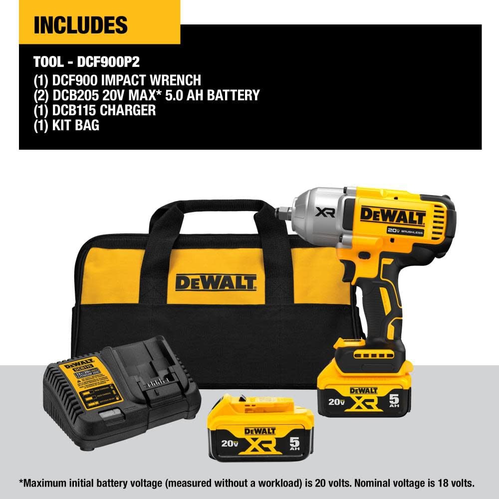 DEWALT 20V MAX XR 1/2" High Torque Impact Wrench Kit DCF900P2 from DEWALT