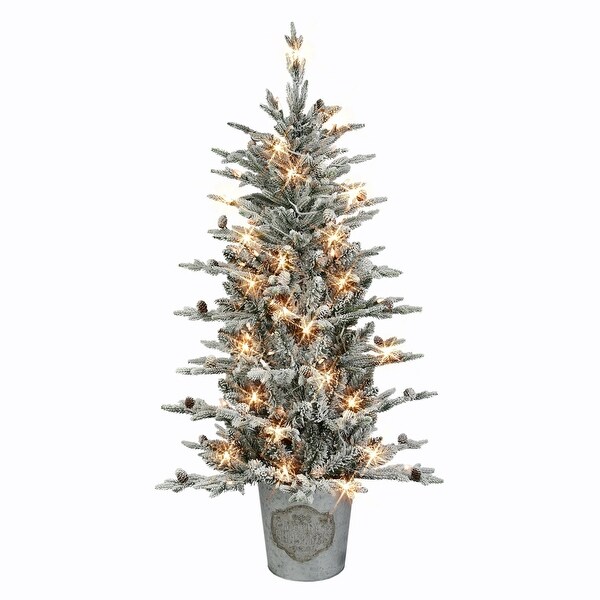 Puleo International 4.5 ft. Prelit Potted Flocked Tree