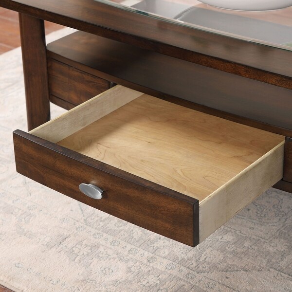 Genoas Traditional Walnut and Glass Coffee Table by Furniture of America