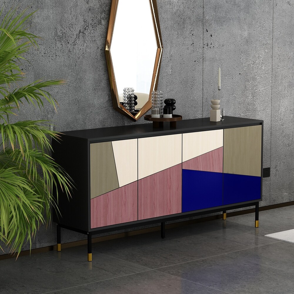 Colorful Modern Sideboard with Adjustable Storage   63 Inches Buffet